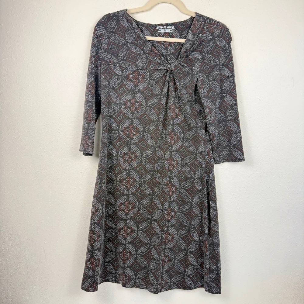 Royal Robbins Women's Modest M‎ Gray Geometric Twist Neck 3/4 Sleeve Knit Dress